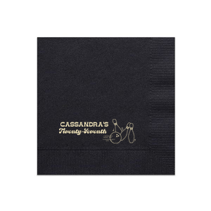 The Bowling Birthday Strike Napkin knocks it out of the park with a stylish depiction of pins and a bowling ball. Customize this striking piece for your event with the honoree's name and age. Ideal for celebrating milestones and creating lasting memories.