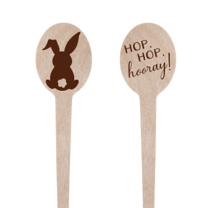 Our custom Matte Chocolate Oval Stir Stick with Matte Chocolate Foil has a Bunny graphic and is good for use in Animals, Easter, Holiday themed parties and will make your guests swoon. Personalize your party's theme today.