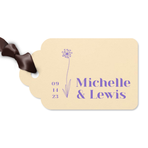 ForYourParty's elegant Stardream Plum Luggage Gift Tag with Shiny Sterling Silver Foil has a Stem Dandelion Flower graphic and is good for use in Floral themed parties and are a must-have for your next event—whatever the celebration!