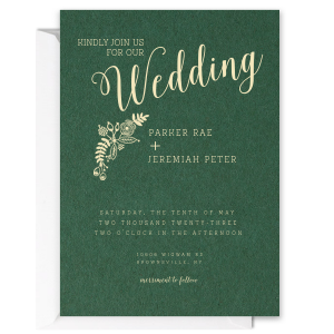 ForYourParty's elegant Lettra Pearl White 110lb Invitation with Shiny 18 Kt Gold Foil has a Rustic Floral Accent 2 graphic and is good for use in Accents, Wedding, Anniversary themed parties and couldn't be more perfect. It's time to show off your impeccable taste.