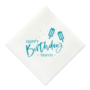 Chill out with the Popsicle Birthday Napkin. Featuring two whimsical popsicles above a bold "Happy Birthday" message, this design sprinkles fun and coolness throughout your celebration. Perfect for adding a refreshing touch to the birthday bash!