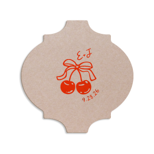 Pair your next special occasion with the Cherry Bow Initials Coaster! The two cherries are tied together by a bow, reflecting the partnership of you and your sweetheart. Customize the text to make it extra special at your next momentous occasion, be it an engagement, wedding, anniversary or any other celebration of love.