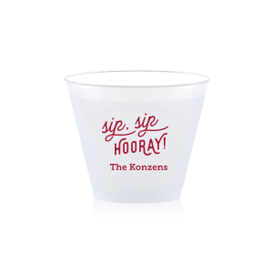 The Sip Sip Hooray! Names Frosted Cup design captures the essence of celebration with a witty twist on the classic cheer. Its lively, scrolling font turns each sip into a toast, making it a delightful tribute to the couple and the joy of their special day.