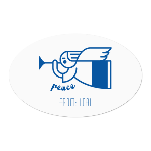 Custom White Small Round Label with Matte Royal Blue Ink Label Print Colors has a Pointsettia graphic and a Angel 2 graphic and is good for use in Christian Symbols, Christmas themed parties and will add that special attention to detail that cannot be overlooked.