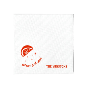 ForYourParty's elegant White Borderless Statement Cocktail Napkin with Shiny Poppy Foil has a Lemon Wedge graphic and is good for use in Food, Drinks themed parties and can be customized to complement every last detail of your party.