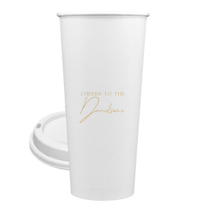 Raise a toast with the Boho Terracotta Cheers to the Wedding Cup, where rustic meets refinement. The phrase "Cheers to the" is beautifully presented in a classic serif font, inviting you to inscribe the couple's surname below in a sophisticated script. A cup that embodies the warmth and subtle drama of your autumnal nuptials.