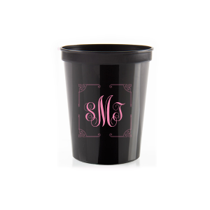 Our personalized Black 16 oz Stadium Cup with Matte Blush Ink Cup Ink Colors has a Rococo Frame  graphic and is good for use in Wedding, Birthday and Home  parties and can't be beat. Showcase your style in every detail of your party's theme!