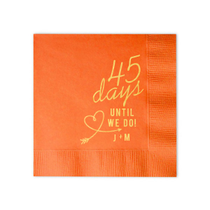 Celebrate the countdown to "I do" with the Days Until We Do Initial Napkin. This design features a bold countdown number, a whimsical arrow-heart, and "UNTIL WE DO!" in vibrant lettering. Completed by the couple's initials joined by a plus sign, it's perfect for pre-wedding festivities and showers.