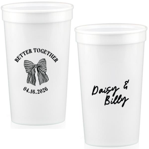 Celebrate the perfect pairing with the Better Together Bow Wedding Cup, featuring the couple's names in a romantic script and the wedding date, complemented by "Better Together" alongside a charming bow illustration. A sweet toast to unity and love on your big day.