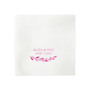 ForYourParty's elegant Magenta Linen Like Dinner Napkin with Shiny Green Tea Foil has a Branch 4 graphic and is good for use in Floral, Frames themed parties and will make your guests swoon. Personalize your party's theme today.