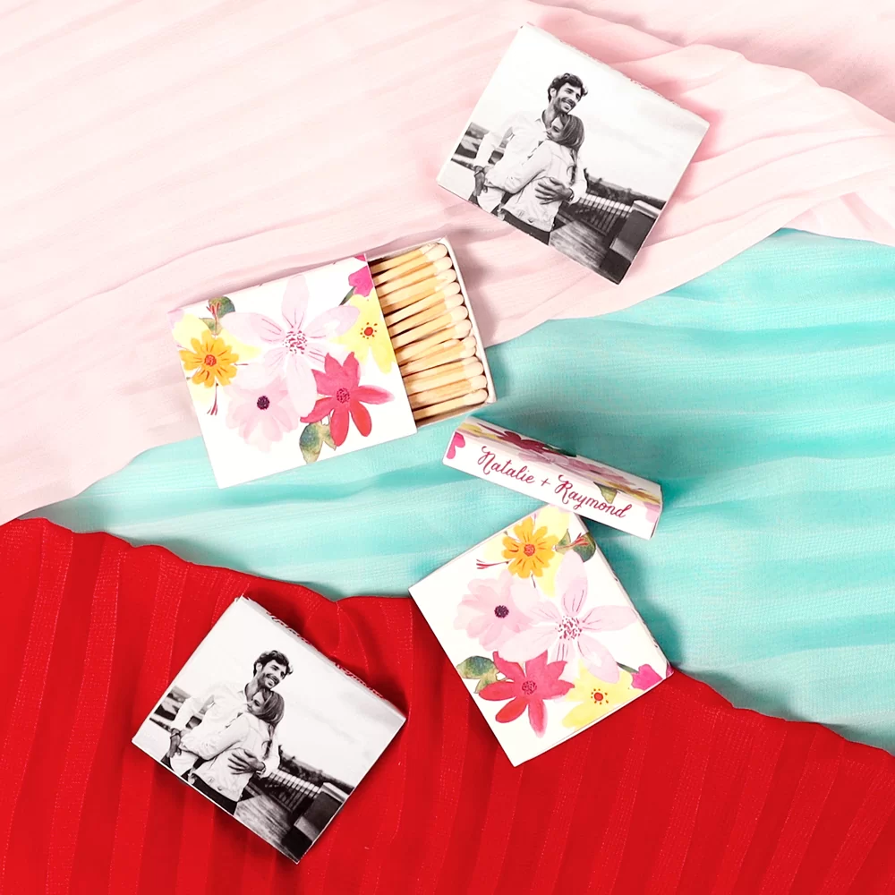 full color photo matches are a great anniversary party favor