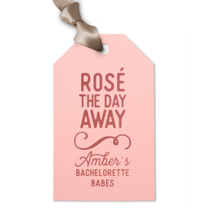 Ditch the mundane and set the tone with the Bachelorette Babes Rosé Day Away Gift Tag. With its playful saying and delicate feminine scroll, this tag says, “We’re here for a sparkling celebration!”—perfect for toasting the bride-to-be in style.