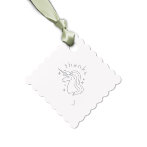 Our beautiful custom Poptone Ballet Pink Heart Gift Tag with Shiny Rose Quartz Foil Color has a Unicorn 2 graphic and is good for use in Kid Birthday, Animal and Magical themed parties and will give your party the personalized touch every host desires.