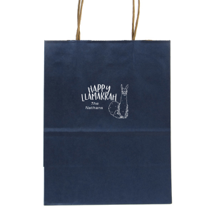 The ever-popular Metallic Blue Gift Bag with Matte White Foil has a Party Llama graphic and cute Hanukkah pun and is good for use in Hanukkah themed parties and will add that special attention to detail that cannot be overlooked.