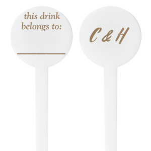 The This Drink Belongs to Initials Stir Stick offers a creative twist to your event's refreshments, featuring your initials in a whimsical, handcrafted script. On the reverse, the phrase "This drink belongs to" invites guests to personalize their beverage with their name, adding an interactive and functional element to your celebration. This stir stick is not only a charming addition to you and your partner's special day but also a practical solution to keeping drinks in the right hands.