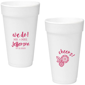 Custom Matte Plum Ink 16 oz Styrofoam Cup with Matte Plum Ink Cup Ink Colors has a Geo Flowers graphic and is good for use in Floral themed parties and can't be beat. Showcase your style in every detail of your party's theme!