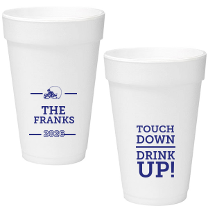 Our custom Matte Cobalt Ink 16 oz Styrofoam Cup with Matte Cobalt Ink Cup Ink Colors has a Helmet graphic and is good for use in Sports themed parties and will add that special attention to detail that cannot be overlooked.