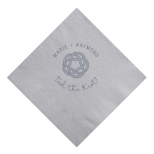 ForYourParty's elegant Dove Gray Cocktail Napkin with Matte Navy Foil has a Rope Knot graphic and is good for use in Beach/Nautical, Frames themed parties and can be personalized to match your party's exact theme and tempo.