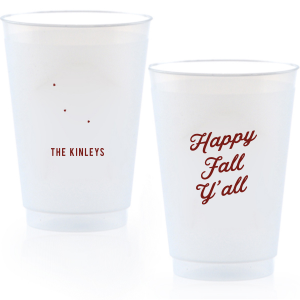 celebrate the autumn season with the Happy Fall Y'all Cup. Printed in your choice of cup style and ink color, make your family gatherings all the more personal this season.