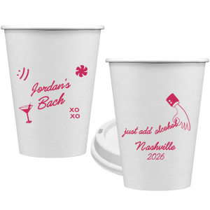 Add a splash of fun to the festivities with the Sassy Spirits Bachelorette Cup, personalized with the bride-to-be's name in script, and adorned with playful symbols like "XOXO," a martini glass, and a smiley face. The flip side's "Just add alcohol" mantra and hand line drawing, customizable with your party's location and date, promise a night of merriment and memories.
