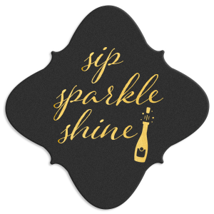 Our personalized Black with Silver back Deco Coaster with Shiny 18 Kt Gold Foil has a Bubbly graphic and is good for use in Drinks, Wedding themed parties and will impress guests like no other. Make this party unforgettable.