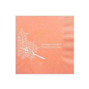 Personalized Burnt Sienna Cocktail Napkin with Matte Ivory Foil has a Full Bleed Autumn Leaves graphic and is good for use in Thanksgiving and Fall themed parties and will impress guests like no other. Make this party unforgettable.