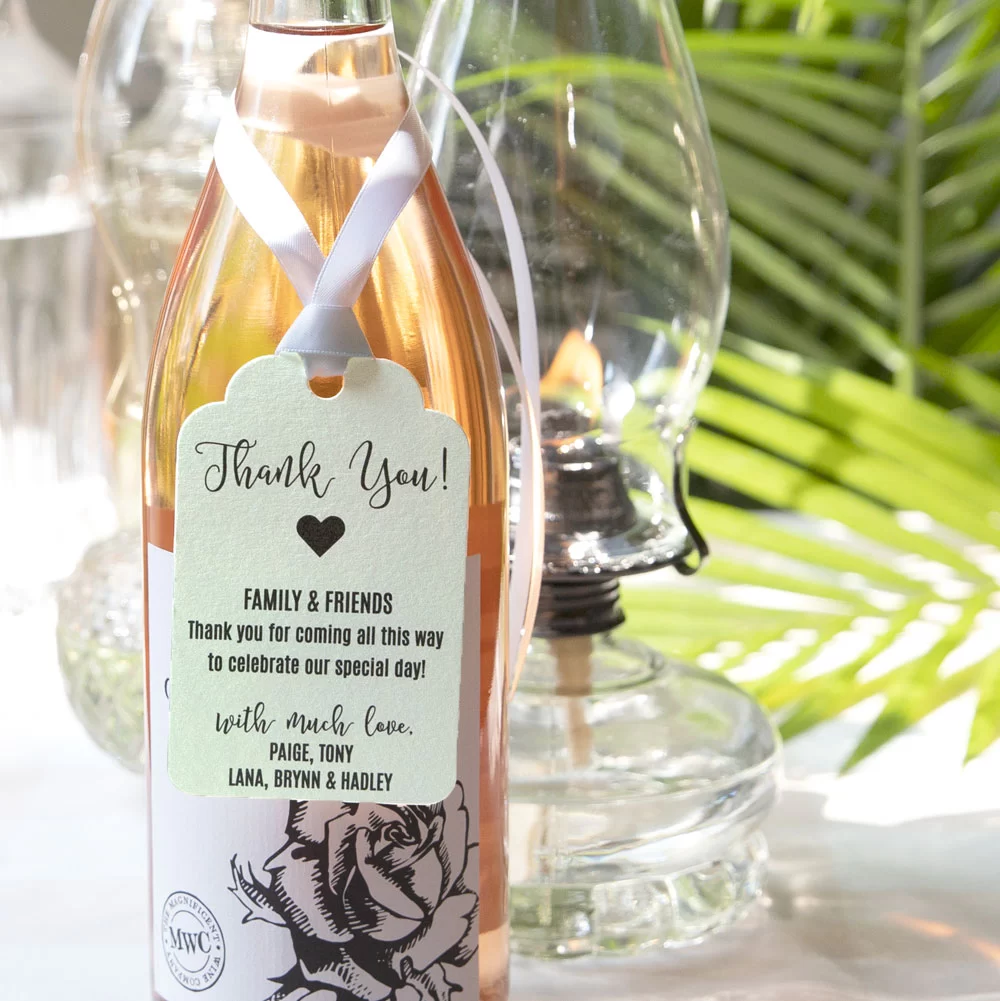 add custom wine tags to your wedding favors with For Your Party