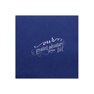 Launch your celebration into a new chapter with the Our Greatest Adventure Couples Napkin. Featuring an imaginative paper airplane graphic, the design soars from "our" into a vibrant swirl around "greatest adventure," spotlighting the couple's initials. It's all about energy, movement, and journeying together!