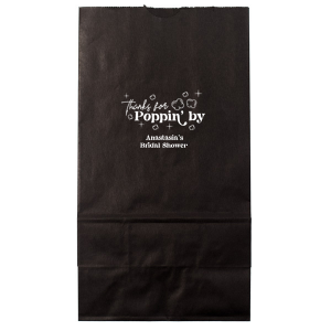 Send guests home with an unforgettable treat with the Thanks For Poppin' By Bag. Available in a variety of colors and style to best match your event's unique vibe, the sturdy and memorable bag is perfect for take home treats.