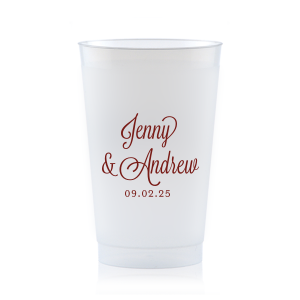 Sip in style with the Formal Names Swirly Script Cup, where elegance meets celebration. The couple's names take center stage, rendered in a beautiful script full of curls and swirls. This convivial design, completed with the event date, adds a touch of sophistication, making every drink a part of the joyous occasion.