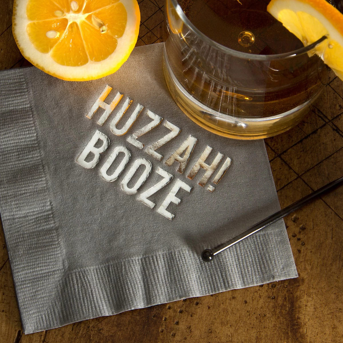 Bourbon Neat with Personalized Cocktail Napkin