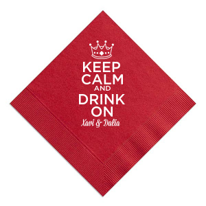Raise your party game with the Keep Calm & Drink On Napkin! Featuring a cheeky crown atop this classic phrase, it’s the royal decree your gathering needs. Personalize them for a sophisticated, yet cheeky, touch that guests won't forget. Clean up and celebrate in regal style!