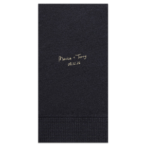 Keep it simple and classy with the Handwritten Script Napkin. The bespoke design features customizable text available in a variety of color printed on high quality napkins in the color of your choice.