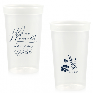Personalized Powder Blue 16 oz Stadium Cup with Matte Navy Ink Colors has a Fancy Flourish graphic and a Garden Flower Accent graphic and is good for use in Floral and wedding themed parties and can't be beat. Showcase your style in every detail of your party's theme!