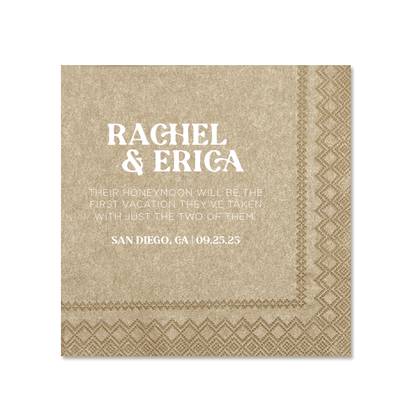 Custom Bronze Cocktail Napkin with Matte White Foil can be personalized to match your party's exact theme and tempo.