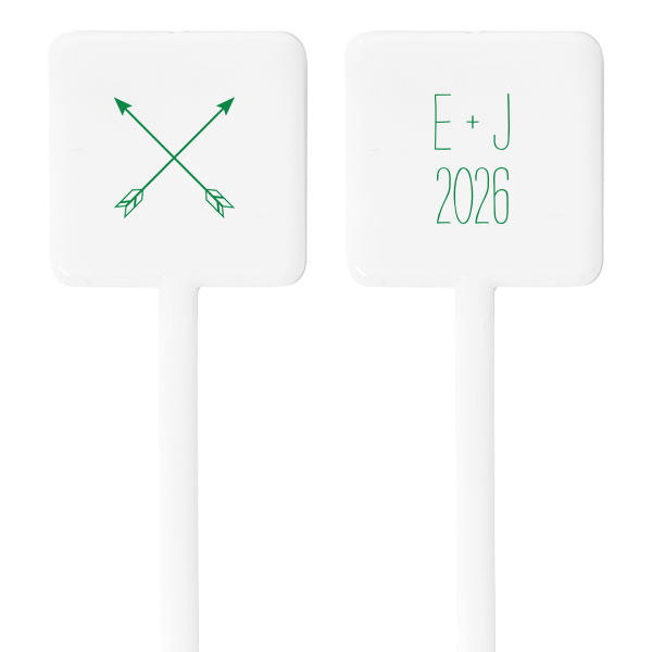 Blend your drinks with symbolism using the Arrow Monogram Stir Stick, where crossed arrows celebrate paths united. The couple's initials and event year on the flip side add a personalized mark to this emblem of conjoined destinies and shared hearts.