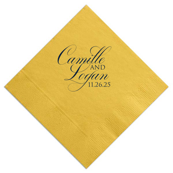 Artistic Elegant Swirl Script Names Wedding Napkin