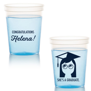 Our personalized Gold 16 oz Stadium Cup with Matte Navy Ink Cup Ink Colors has a Grad Girl graphic and is good for use in Graduation themed parties and are a must-have for your next event—whatever the celebration!