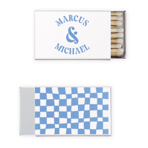 Spark a sense of retro flair at your wedding with the Groovy Checkerboard Wedding Matchbook. One side awaits the couple's names, while the other captivates with a trendy checkerboard pattern accented by organic lines. This matchbook offers a stylish twist on tradition for your special day.