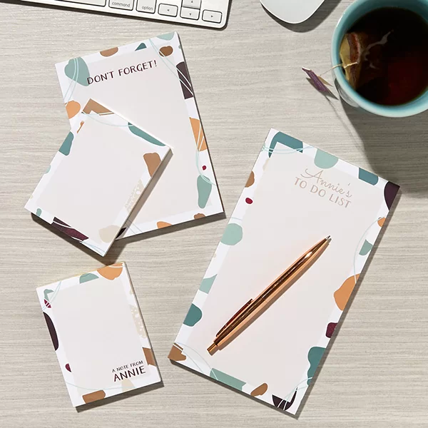 Personalized note pad set on a desk