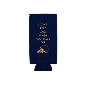 ForYourParty's elegant Navy Slim Can Cooler with Gold Ink Cup Ink Colors has a Helmet graphic and is good for use in Sports themed parties and can be customized to complement every last detail of your party.