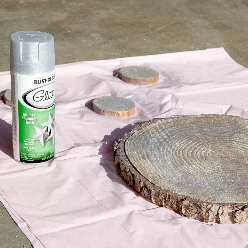 DIY Glitter Centerpieces and Coasters in process