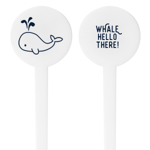 Custom Matte Navy Round Stir Stick with Matte Navy Foil has a Whale graphic and is good for use in Animals, Birthday, Kid Birthday and Baby Shower themed parties and can be personalized to match your party's exact theme and tempo.