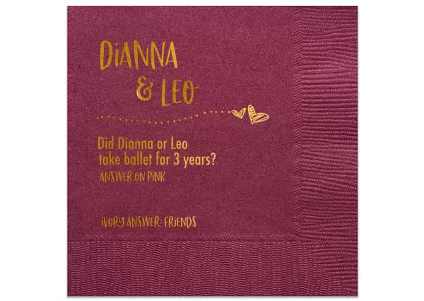 wedding trivia napkins for wedding cocktail hour