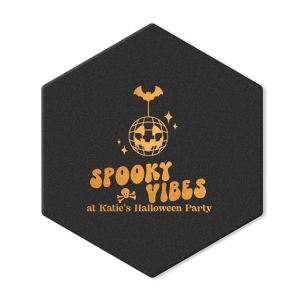 Custom Halloween decor will take your event up a notch! Celebrate the season with the Spooky Vibes Coaster. You can personalize with your name below a modern pumpkin disco design. 