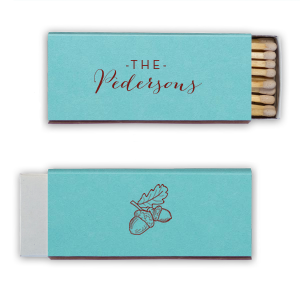 Embrace autumn's promise with the Elegant Autumn Acorn Match. The detailed acorn and leaf graphic symbolizes growth and new beginnings, while the reverse elegantly scripts your family name. It’s a timeless reminder of potential and prosperity, perfect for enriching your fall gatherings.