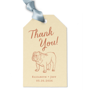 ForYourParty's chic Poptone Pastel Pink Luggage Gift Tag with Satin Copper Penny Foil has a Bulldog graphic and is good for use in Animals themed parties and will give your party the personalized touch every host desires.
