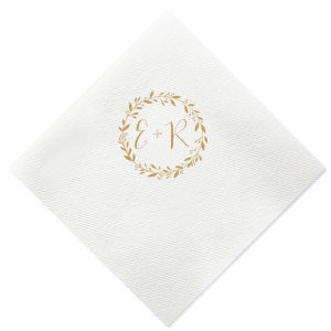 Adorn your celebration with the Initials Leaf Frame Napkin, featuring a leafy wreath that elegantly showcases the couple's initials. It's a tasteful nod to nature's beauty, perfect for adding a personal touch to any event.
