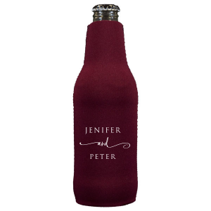 Keep drinks cool with the Elegant Union Cooler, a testament to unity. This can cooler features the couple's names in bold, all-caps, seamlessly linked by an artistic 'and' with an elegant flourish. This symbolizes their intertwined journey, adding a meaningful touch to a practical celebration favor.