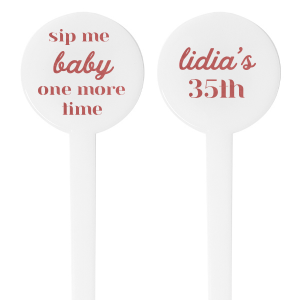 The Sip Me Baby One More Time Stir Stick is a playful and personalized way to celebrate any birthday bash, featuring your name and milestone birthday on one side, and a catchy "Sip Me Baby One More Time" in both elegant and modern scripts on the other. This fun and bespoke drink accessory is sure to be a hit, adding a touch of whimsy to your celebratory toasts. 